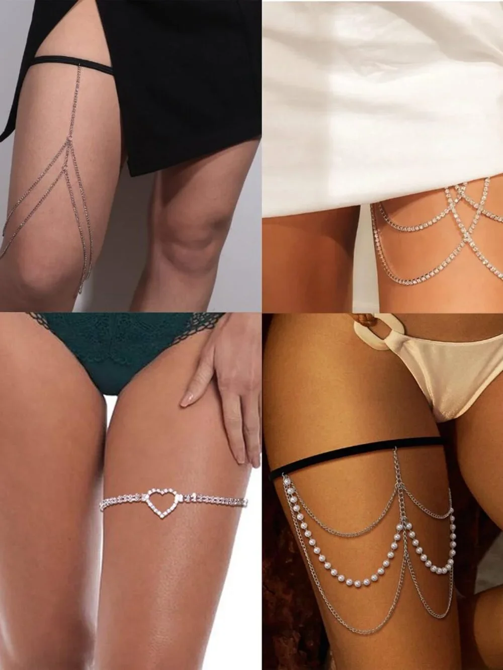 12Pcs Thigh Chains Snake Heart Pearl CZ Leg Chain Boho Layered Body Chain Summer